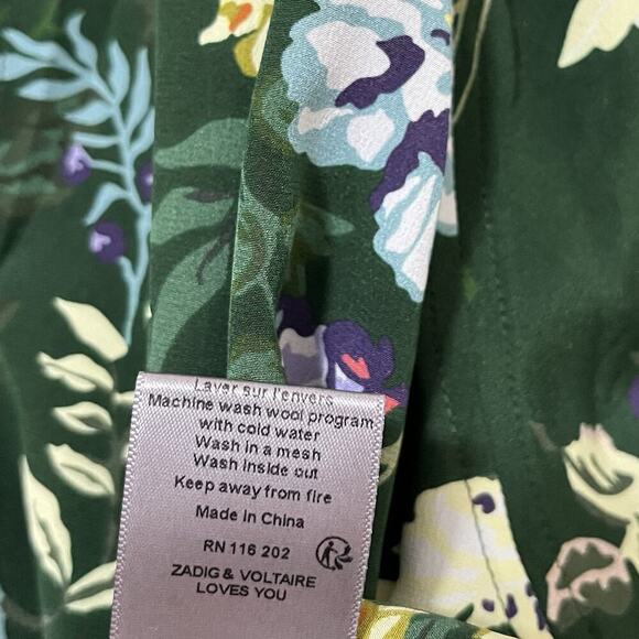 Zadig & Voltaire Theresa Floral Peasant Silk Blouse Size S Green Bloomcore - Picture 7 of 7